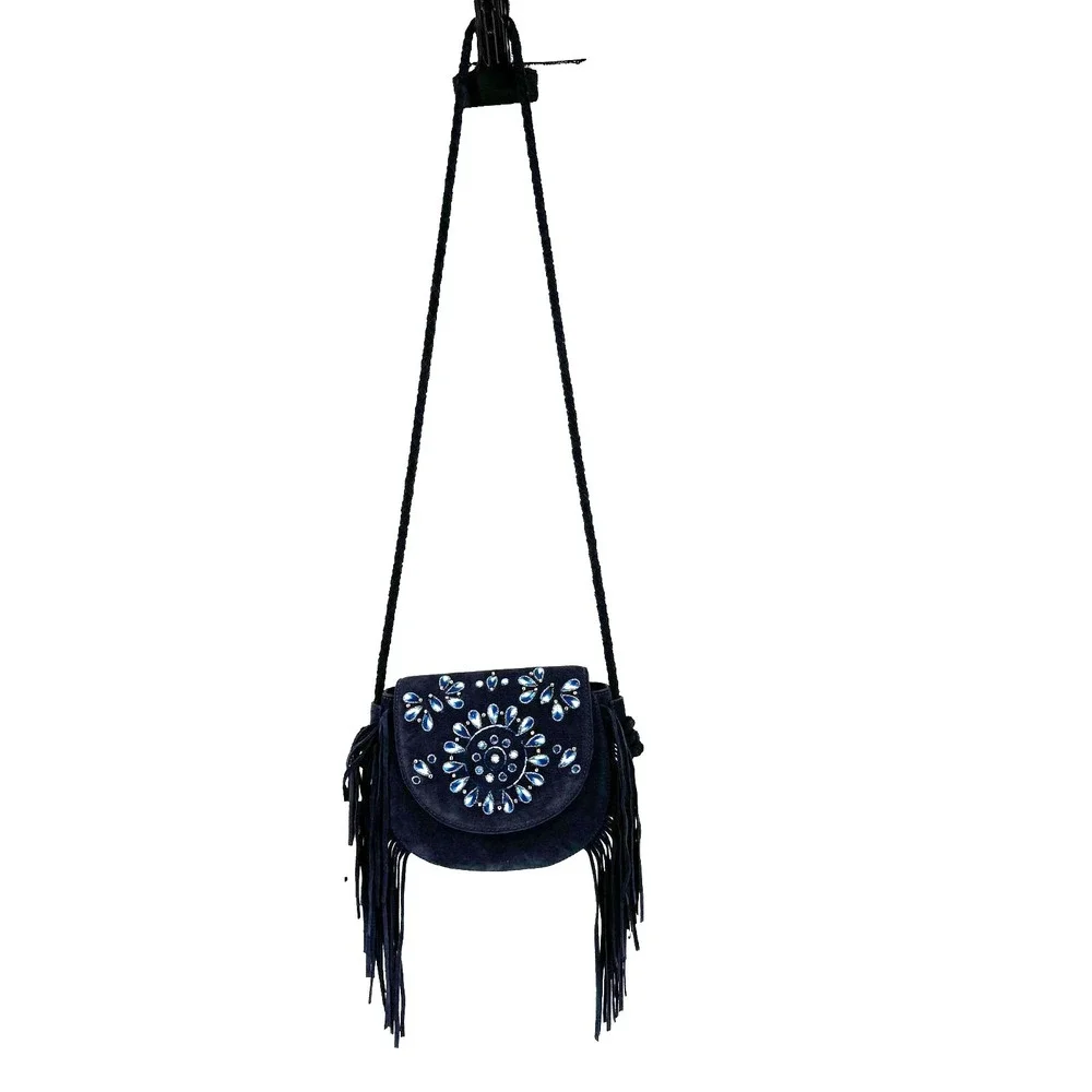 Shyanne Women's Belle Embroidered Fringe Suede Crossbody Bag Western Boho Hippie - Picture 3 of 12